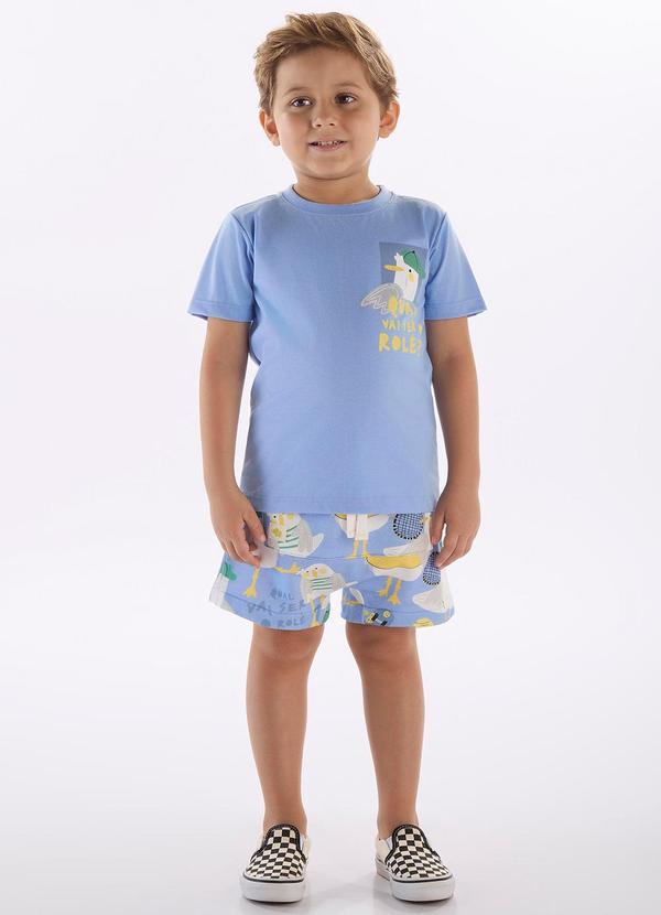 Vista 2 Conjunto Menino Camiseta e Short Azul Três e Já Três e Já