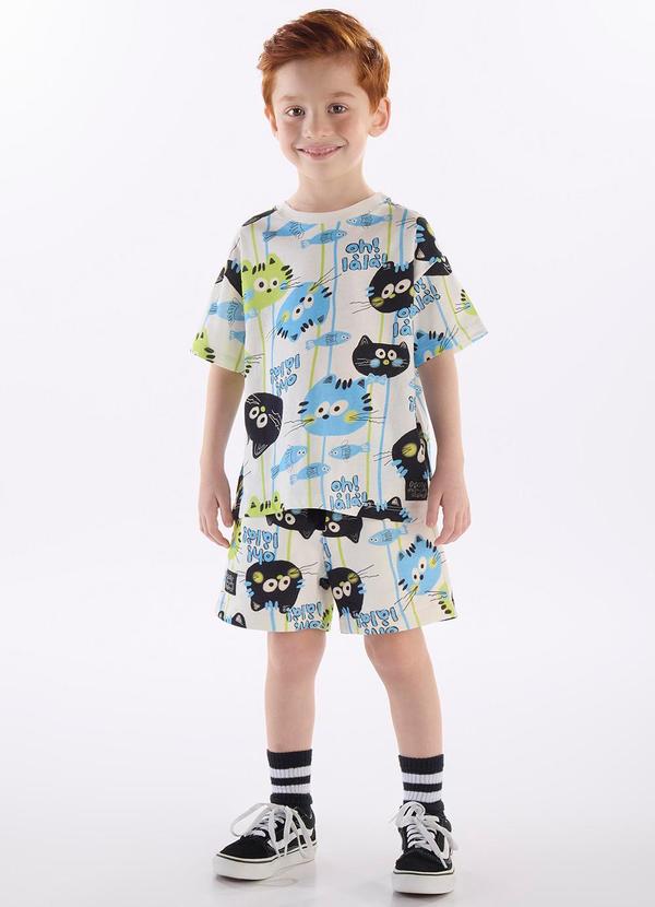 Vista 2 Conjunto Menino Camiseta e Short Branco Três e Já Três e Já