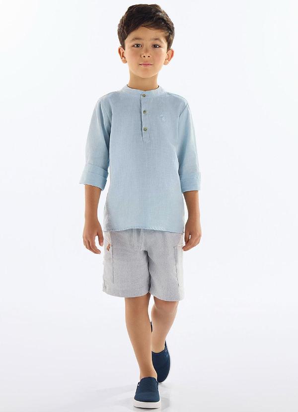 Vista 2 Conjunto Menino com Bata e Bermuda Azul Quimby Quimby