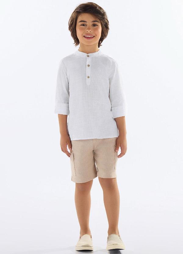 Vista 2 Conjunto Menino com Bata e Bermuda Branco Quimby Quimby