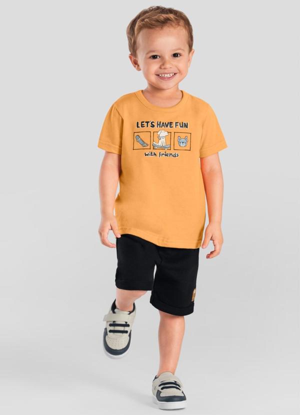 Conjunto Menino de Cachorrinho em Puff Laranja
