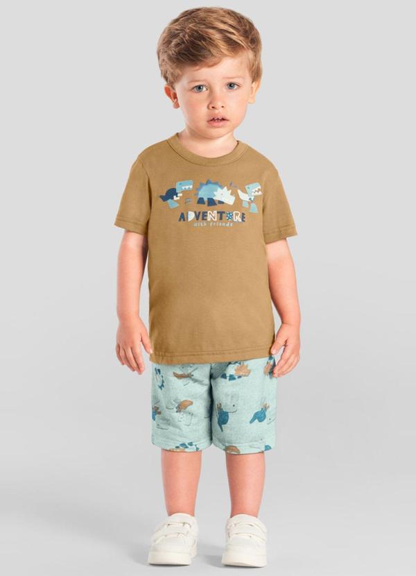 Conjunto Menino de Dinossauros em Puff Marrom