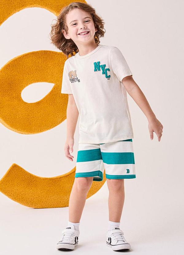 Conjunto Menino Listrado Estampado Off White