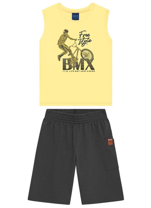 Vista 2 Conjunto Menino Regata e Bermuda Amarelo Ddk Ddk