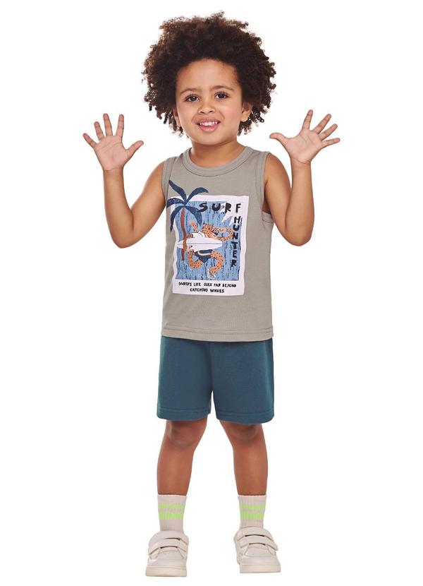 Conjunto Menino Regata e Bermuda Cinza