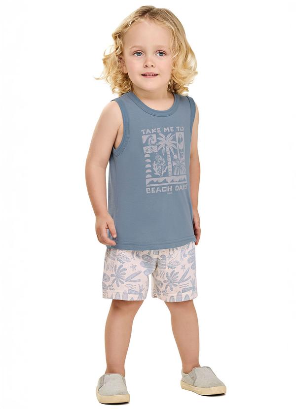 Vista 2 Conjunto Menino Regata e Bermuda Tropical Azul Elian Elian