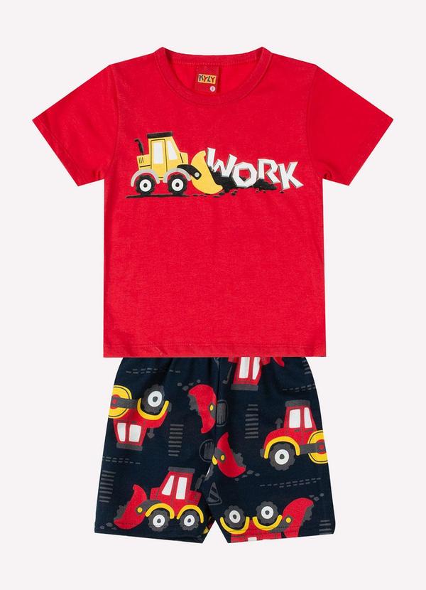 Vista 2 Conjunto Menino Retroescavadeira Vermelho Kyly Kyly