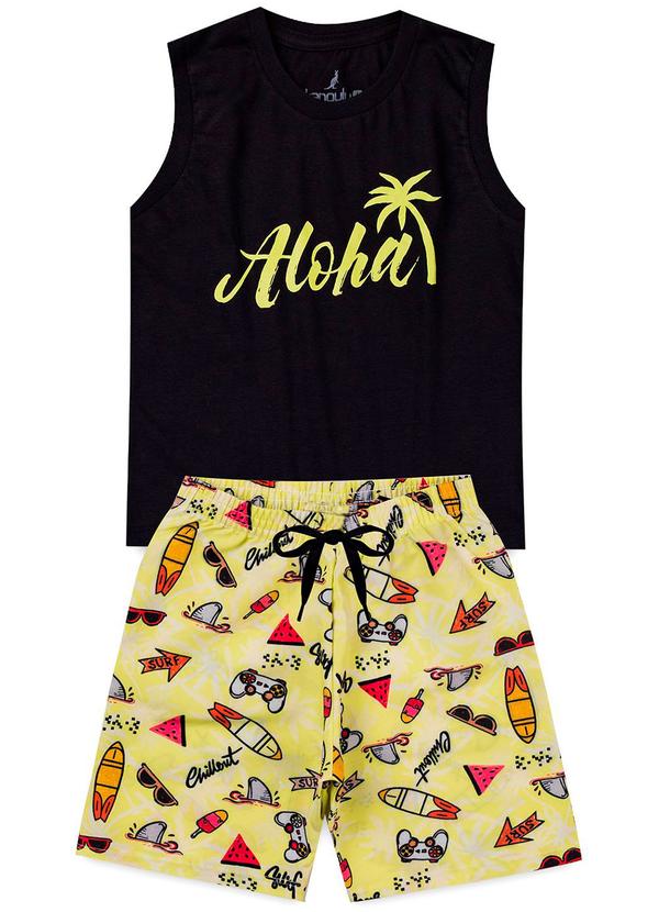 Vista 2 Conjunto Menino Verão Aloha Kangulu Preto Rosa Azul Rosa Azul