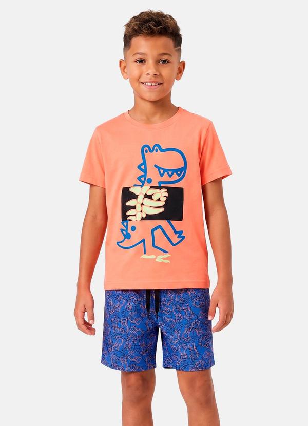 Conjunto Menino Verão Dino Noturno Salmão