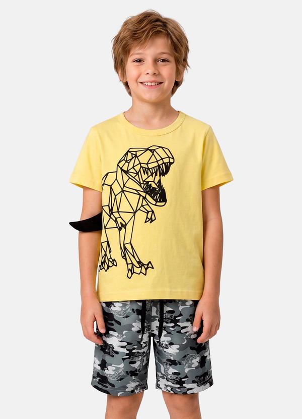 Conjunto Menino Verão Dino Rex Traço Amarelo