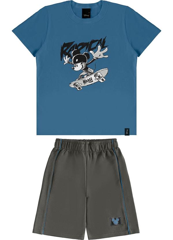 Vista 2 Conjunto Mickey Mouse em Moletinho Azul Petróleo Malwee Kids Malwee Kids