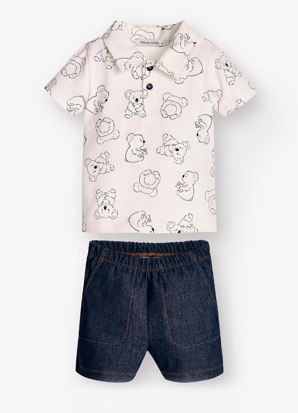 Vista 2 Conjunto Polo com Bermuda Bege Trick Nick Trick Nick