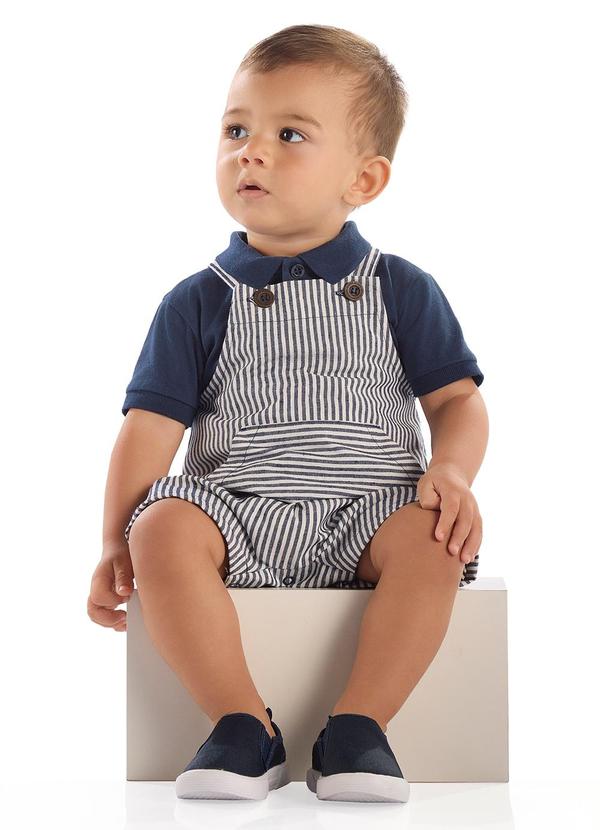 Vista 2 Conjunto Polo Jardineira Azul Quimby Quimby