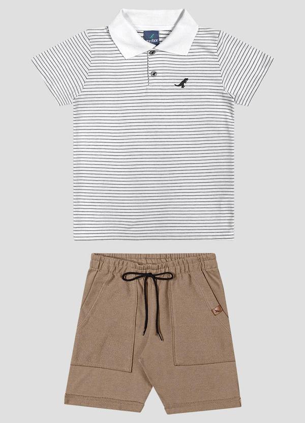 Conjunto Polo Listrada e Bermuda Branco