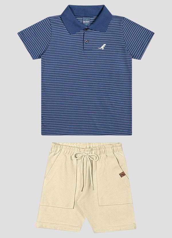 Conjunto Polo Meia Malha Listrada e Bermuda Azul