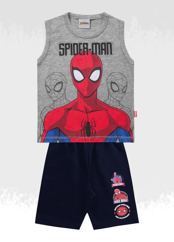 Vista 2 Conjunto Regata/Bermuda Spider-Man Cinza Homem Aranha Homem Aranha