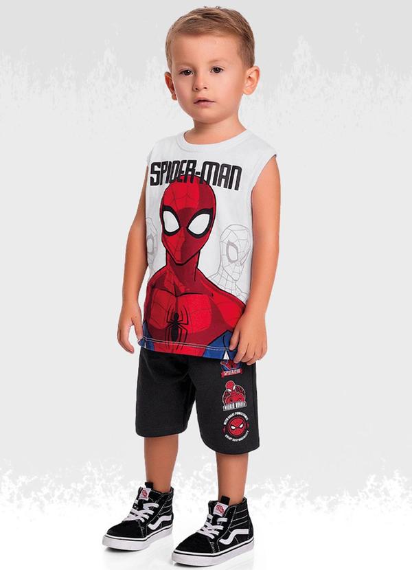 Vista 2 Conjunto Regata/Bermuda Spider-Man Preto Homem Aranha Homem Aranha