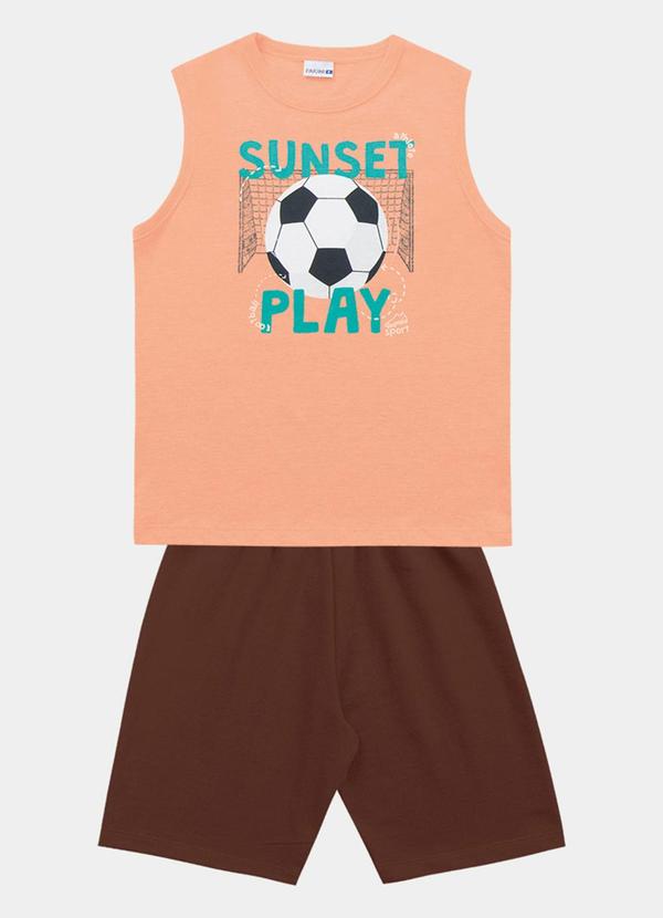 Vista 2 Conjunto Regata e Bermuda Laranja Fakini Kids Fakini Kids