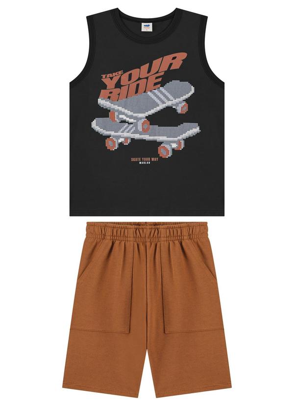 Conjunto Regata e Bermuda Moletinho Menino Preto