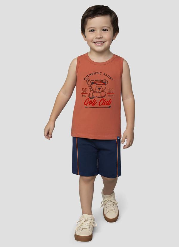 Conjunto Regata Meia Malha e Bermuda Laranja
