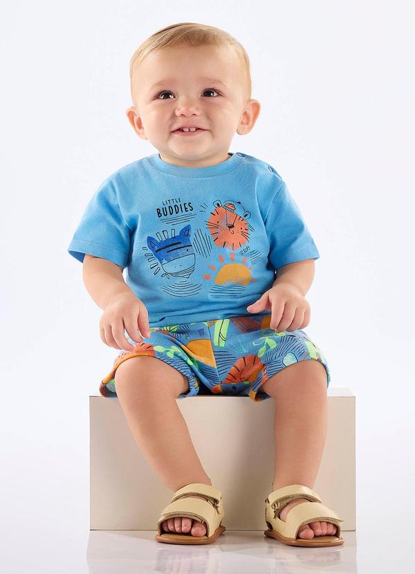 Vista 2 Conjunto Safári para Bebê Menino Up Baby Azul Up Baby