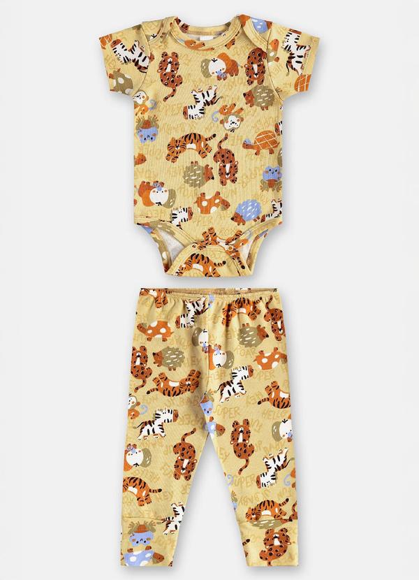 Conjunto Bebe Body Manga Curta e Calça Selva Marrom Claro