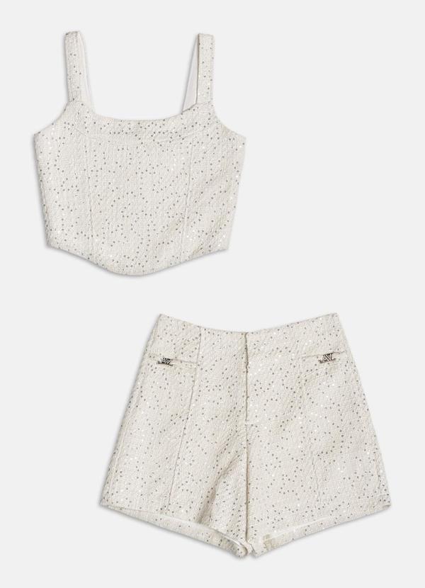 Conjunto Tweed com Top e Short Off White