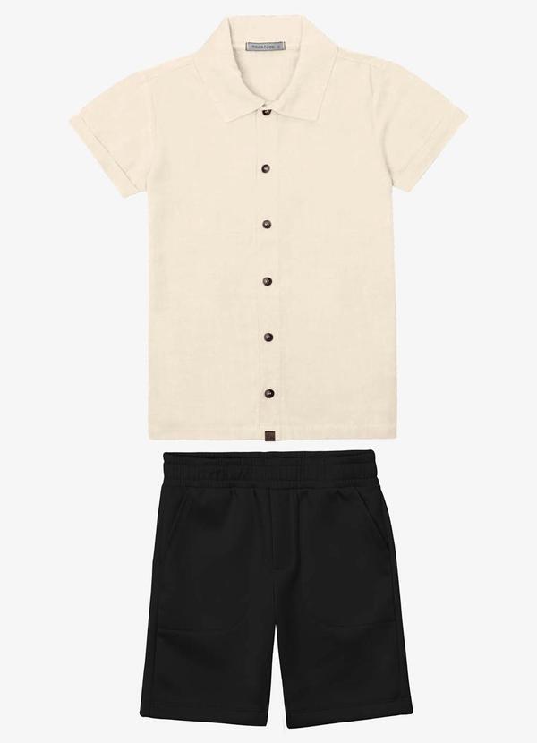 Conjunto Verão Menino Camisa e Bermuda Bege