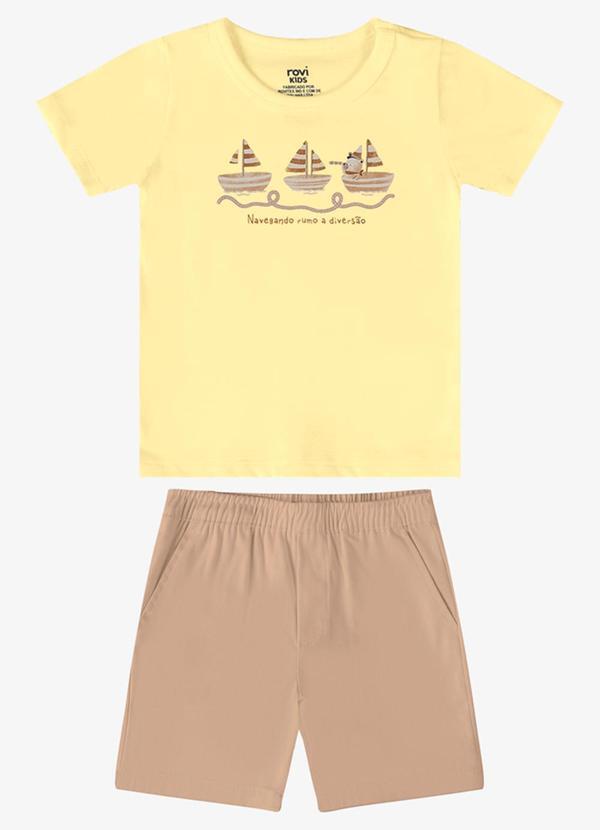 Conjunto Verão Menino Estampa em Relevo Amarelo