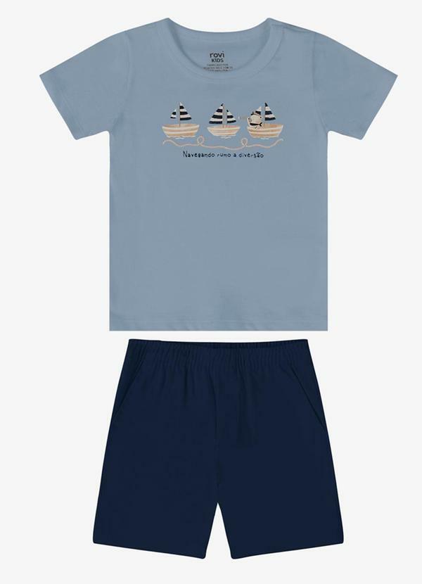 Conjunto Verão Menino Estampa em Relevo Azul