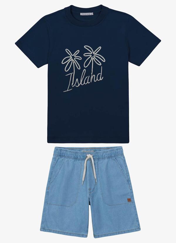 Conjunto Verão Menino Suedine Azul