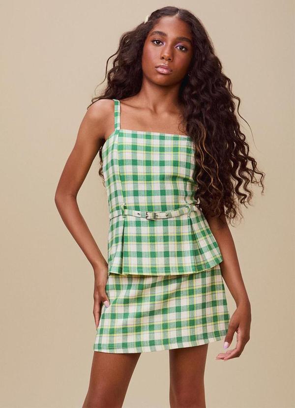 Conjunto Xadrez com Peplum Verde
