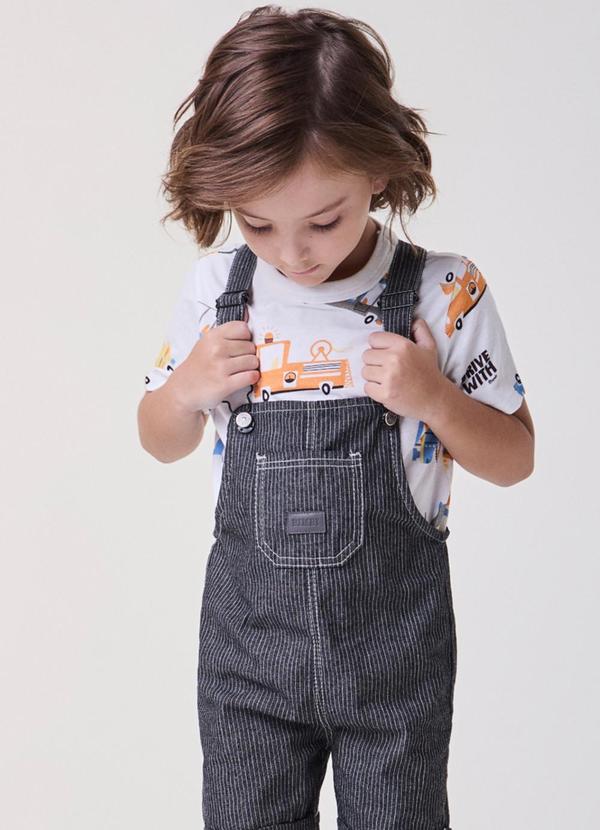 Vista 2 Jardineira Risca de Giz com Fivelas Preto Bimbi Bimbi