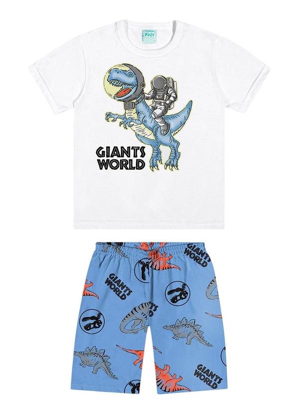 Vista 2 Pijama Infantil Menino Dinossauro Branco Kyly Kyly