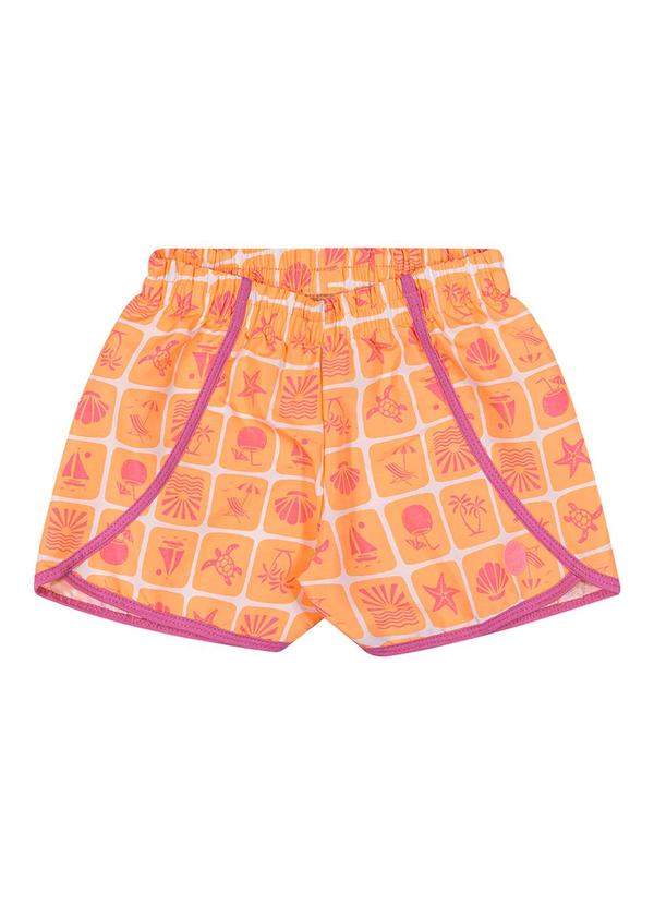 Vista 2 Short Infantil Menina Estampado Tactel Laranja Elian Elian