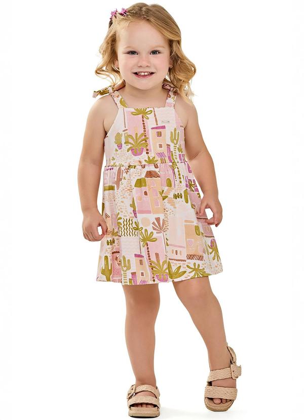 Vestido Infantil Menina com Alças Ursinha Bege