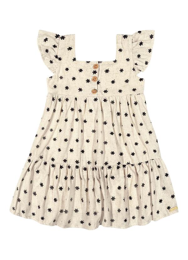 Vestido Infantil Menina Linho Bordado Bege