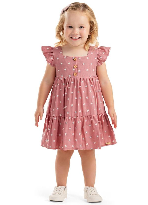 Vestido Infantil Menina Linho Bordado Rosa