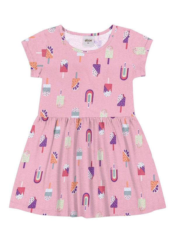 Vista 2 Vestido Infantil Menina Meia Malha Sorvete Rosa Elian Elian