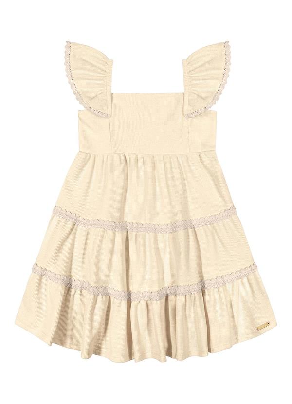 Vista 2 Vestido Infantil Menina Tricô Babados Bege Colorittá Colorittá
