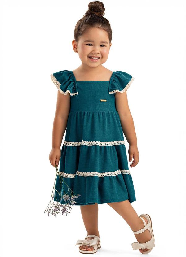 Vista 2 Vestido Infantil Menina Tricô Babados Verde Colorittá Colorittá