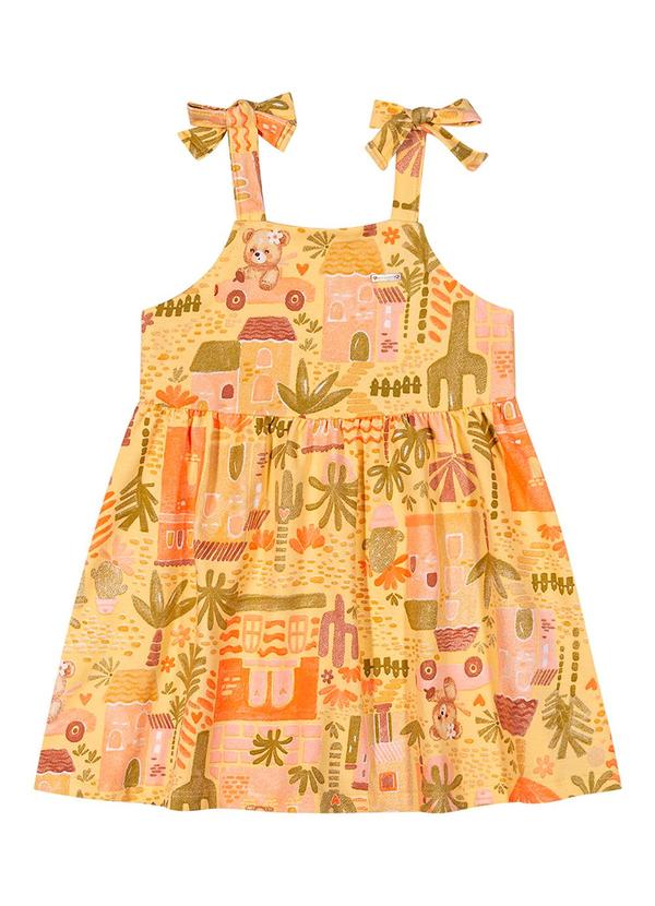 Vestido Menina com Alças Ursinha Amarelo