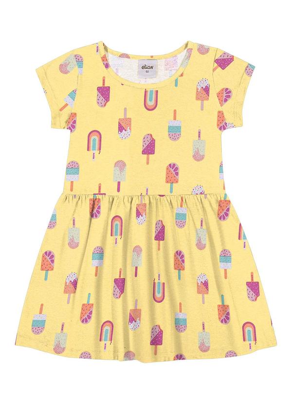 Vista 2 Vestido Menina Meia Malha Sorvete Amarelo Elian Elian