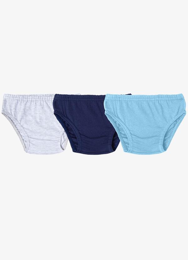 Vista 2 Kit 3 Cuecas Slip Infantil em Algodão Azul Select Select
