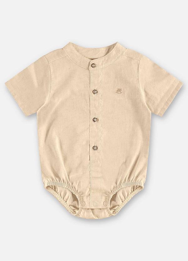 Body Camisa Algodão e Linho Bebê Bege
