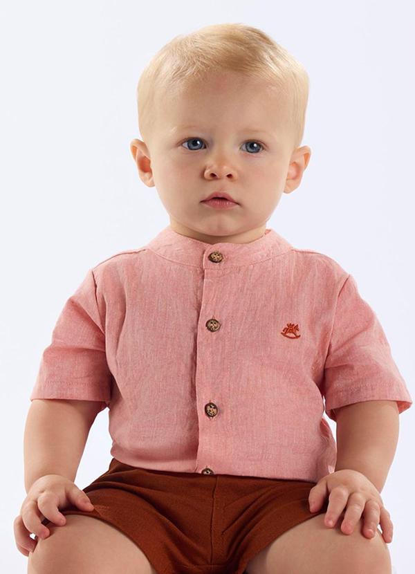 Body Camisa Algodão e Linho Bebê Laranja