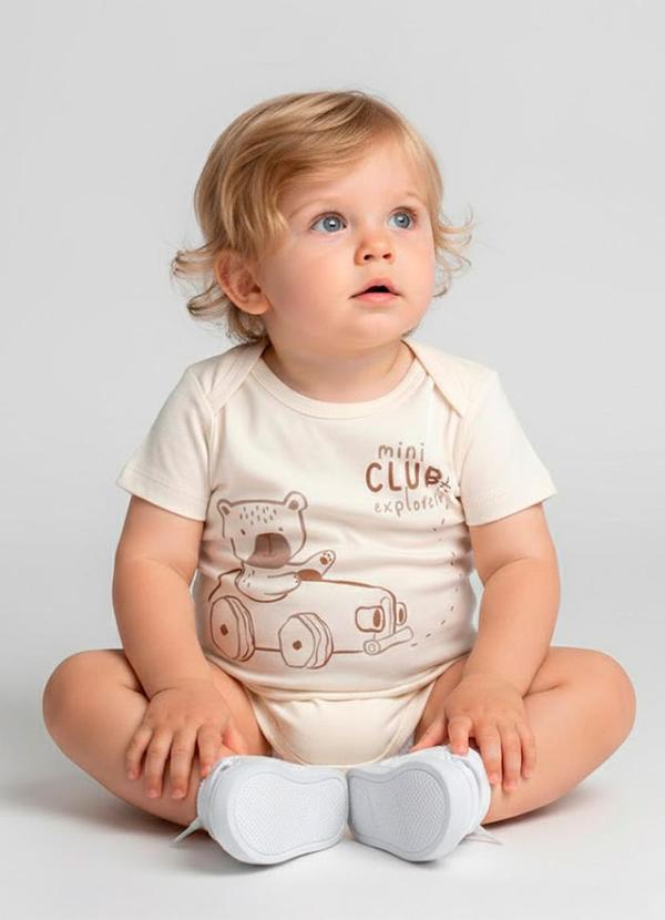 Body Infantil Manga Curta Bege