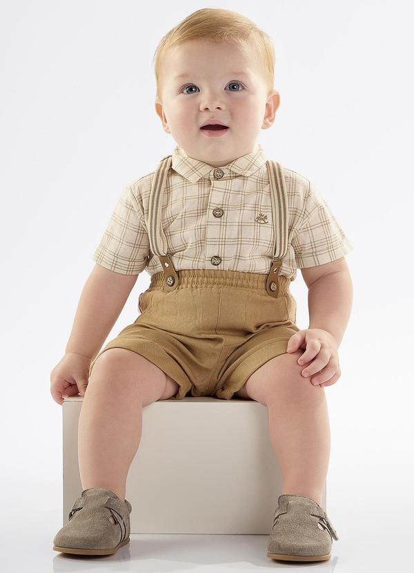 Conjunto Bebê Body Camisa e Bermuda Bege