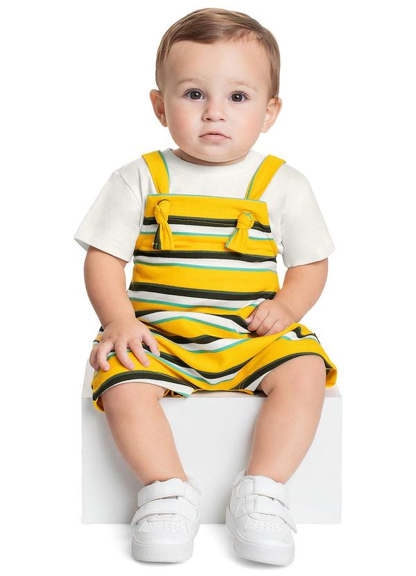 Vista 2 Conjunto Blusa e Jardineira Bebê Bege Bee Loop Bee Loop