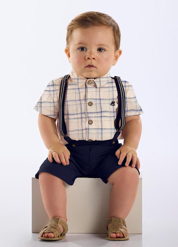 Conjunto Body Camisa e Bermuda Bebê Bege